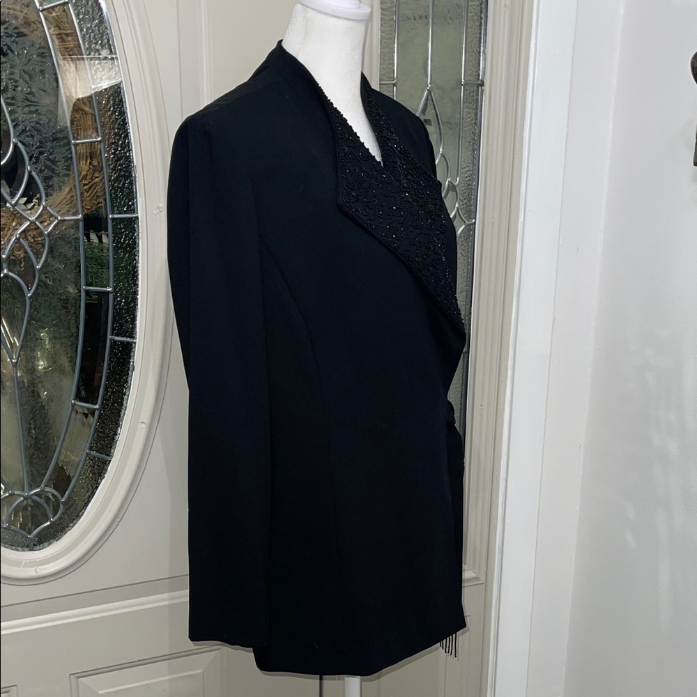 Jessica Howard Vintage Black Beaded Wrap Blazer Jacket – Size 12 - Picture 4 of 12